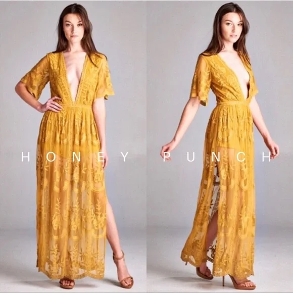 fitted lace wedding dress sleeveless halter maxi romper embroidered lace dress Wild Honey Punch –  Shop Hearts main image 0